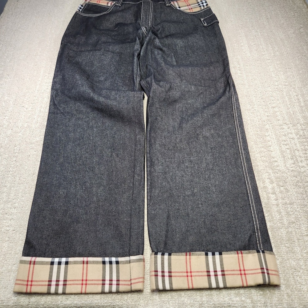 Dark Gray Men’s Jeans with Plaid Cuff